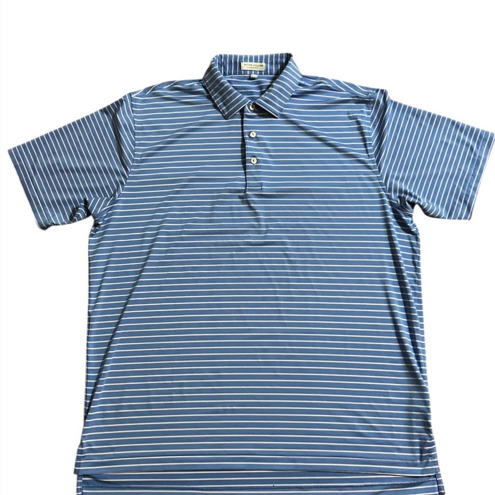 PETER MILLAR Light Blue Striped Polo Shirt